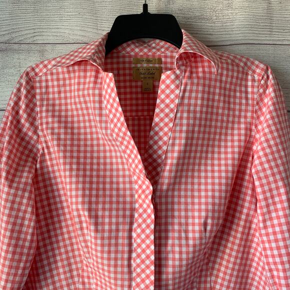 Taylor Investments Gold Label Pink White Gingham Check Button Up Shirt Size 6 - Picture 2 of 16